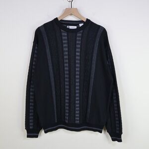 Vintage Bachrach Wool Blend Sweater Large Coogi Style Black Grey Made In Italy
